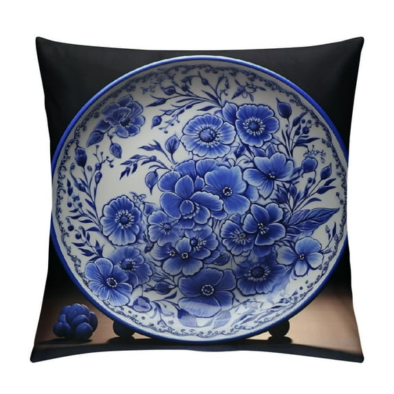FUMJ Vintage Chinese Style Oriental Floral Pattern Lumbar Throw Pillow Covers Farmhouse Decorative Throw Pillows Cover Chinoiserie Blue And White Porcelain Accent Pillows Case Cushion Covers