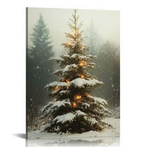 ONETECH Vintage Christmas Tree Canvas Wall Art, Winter Pine Tree Poster, Xmas Tree Prints Painting, Neutral Rustic Winter Picture Prints for Wall Decor  12x16 in