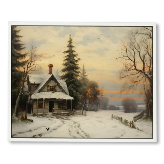 ONETECH Vintage Christmas Wall Art Retro Cottage Rustic Nature Landscape Canvas Posters Winter Village Famous Painting Wall Art Prints Antique Farmhouse Aesthetic Wall Decor