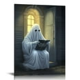 thumbnail image 1 of ONETECH Vintage Cute Ghost On Toliet Reading Books Canvas Wall, Art Funny Gothic Aesthetic, Horror Halloween Pictures, Spooky Dark Academia Wall Decor For Washroom Bathroom, 1 of 4