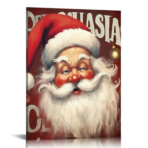 ONETECH Vintage Farmhouse Christmas Decor - Rustic Country Christmas Decorations Wall Decor- Cute Xmas Decorations Wall Art - Merry Christmas- Santa Claus - Unique Retro Holiday Decorations