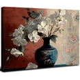 thumbnail image 1 of ONETECH Vintage Floral Canvas Prints Poppy Orchid Magnolia Flower Vase Painting Picture Wall Art Black Red Bedroom Living Room Decor 16x12inch, 1 of 6