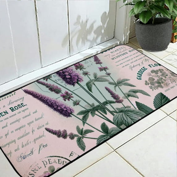 ONETECH Vintage Flowers Lavender Provence Purple Floral Retro French Country Stamp Decor Square Door Mat Indoor Outdoor Front Bathroom Mats Felt for Home Entrance Outside Entry 19.68*47.24 in