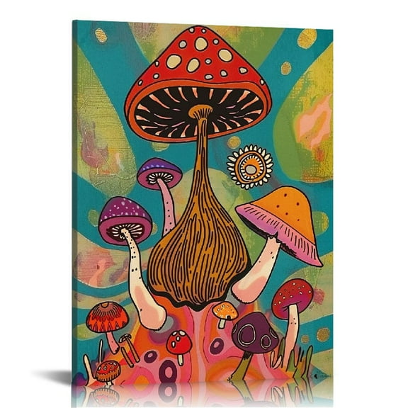ONETECH Vintage Funky Mushroom Canvas Wall Art Hippie Motivational Positive Affirmations Quotes Room Aesthetic Posters Cute Prints Painting 70s Decor for Bedroom Living Room