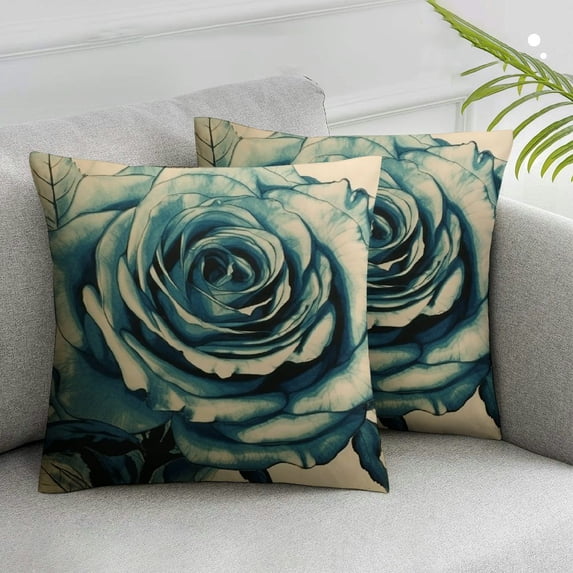 ONETECH  Vintage Inkblots Rose Throw Pillow Covers Green Art Floral Square Pillowcases Cushion Cover for Room Sofa Chair Bed Home Decor Set of 2