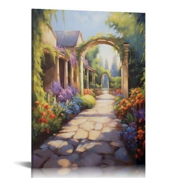 ONETECH Vintage Landscape Painting Wall Art-Oil Painting Medieval Garden-Room Painting Decoration Garden Impressionism Painting Wall Canvas Art Print 16\x20\