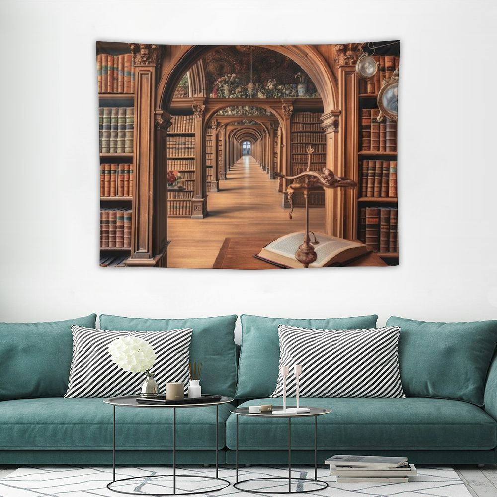 Vintage Library Tapestry Wall Hanging, Bookshelf Book Wall