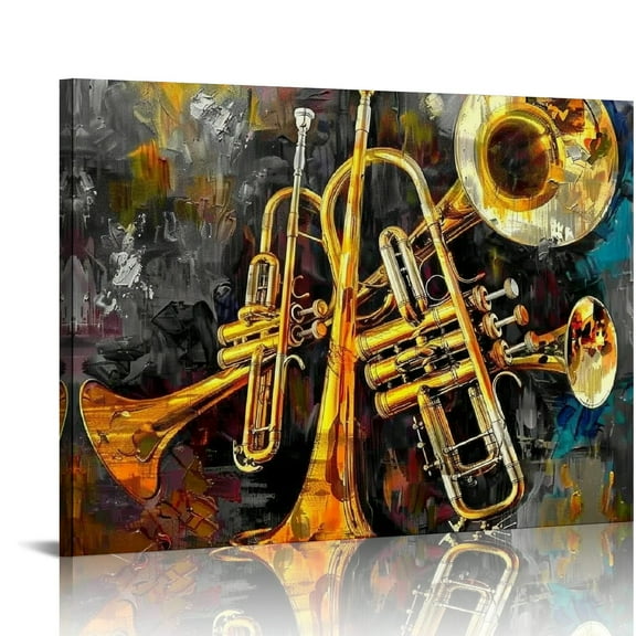 ONETECH  Vintage Music Canvas Wall Art Abstract Guitar Drum Violin Musical Instruments Theme Grey Picture for Bedroom Living Room 16x12in