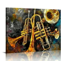 ONETECH  Vintage Music Canvas Wall Art Abstract Guitar Drum Violin Musical Instruments Theme Grey Picture for Bedroom Living Room 20x16in