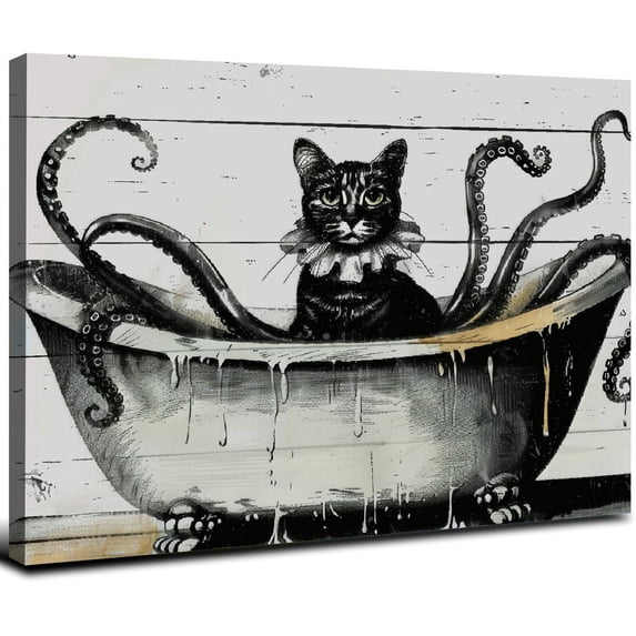 ONETECH Vintage Octopus Tentacles in the Tub Wall Art Prints Artwork Decor for Octopus Themed Canvas Wall Art Prints,Bathroom Kitchen Home Decorations 16x12inch