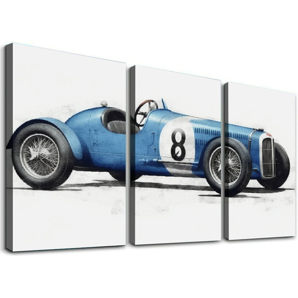 ONETECH Vintage Race Car Canvas Wall Art Framed Old Racing Car