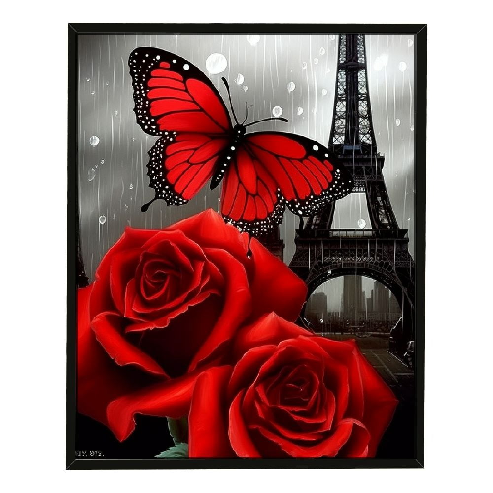 ONETECH Vintage Rose Painting Canvas Wall Art, Black And White Red Rose ...