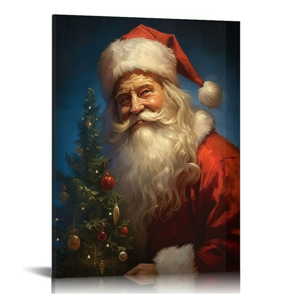 ONETECH Vintage Santa Claus Wall Art Winter Christmas Poster Picture Wall Decor Santa Claus Portrait Painting for Living Room Bedroom Decor Framed,Gallery Wrapped