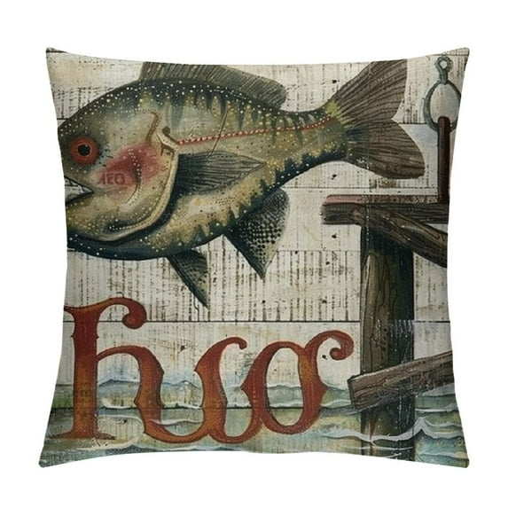 ONETECH Vintage Sea Pillow Covers Ocean Style Fish Cushion Cover Nautical Beach House Decorative Square Pillowcases for Sofa Couch