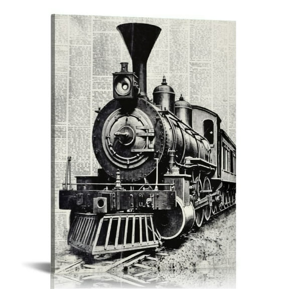 ONETECH Vintage Steam Train Locomotive Transport Railroad Railway Trip Dictionary Art Canvas Wall Art Prints Artwork Signs Framed for Home Bedroom Living Room Office Decor,Train Lovers Gift