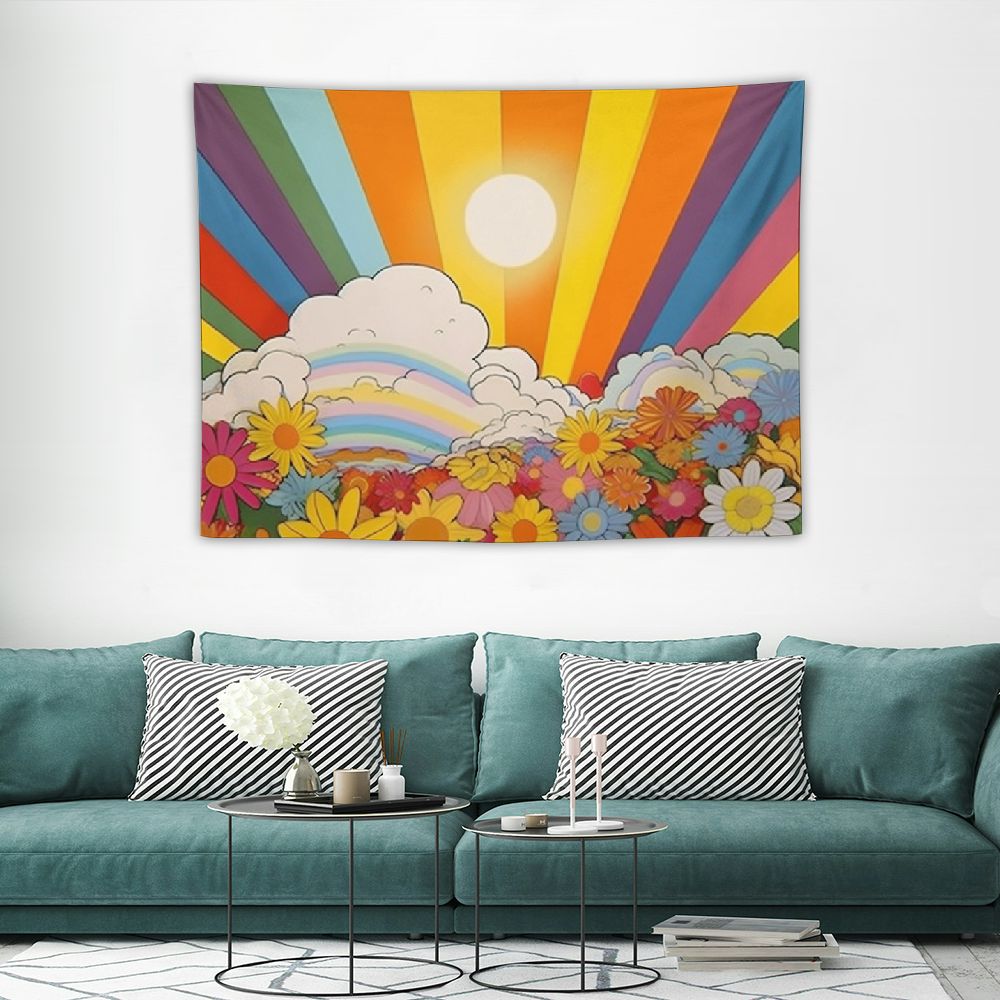 ONETECH Vintage Sunshine Groovy Tapestry 70s 60s Retro Flowers Clouds Sun and Rainbow Orange Boho Hippie Psychedelic Tapestries Wall Hanging For Room Walmart