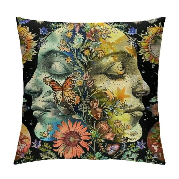ONETECH Vintage Throw Pillow Covers Decorative Moon with Floral Botanical Throw Pillow Cases for Couch Sofa Home Living Room