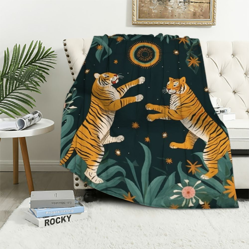 Vintage Tiger Blanket Cozy Soft Lightweight Flannel Boho Throw