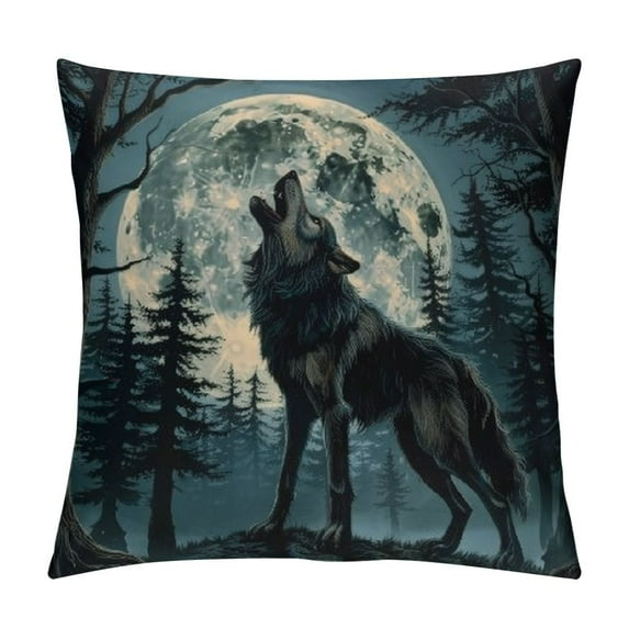 ONETECH Vintage Wolf Pillow Cover Green Sunset Retro Wolf Pillowcase Wolf Galaxy Star Forest Pillow Case for Room Bedroom Sofa Chair Car