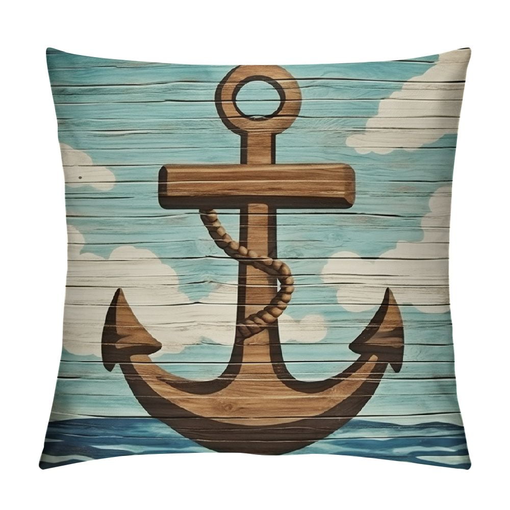 Vintage Wooden Board Nautical Ship Wheel Boating Anchor Compass