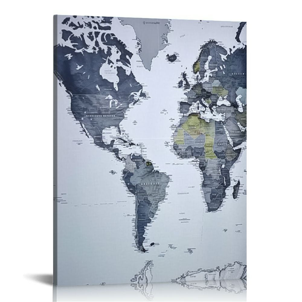 ONETECH Vintage World Map Canvas Prints Push Pin Map Wall Art Decor ...