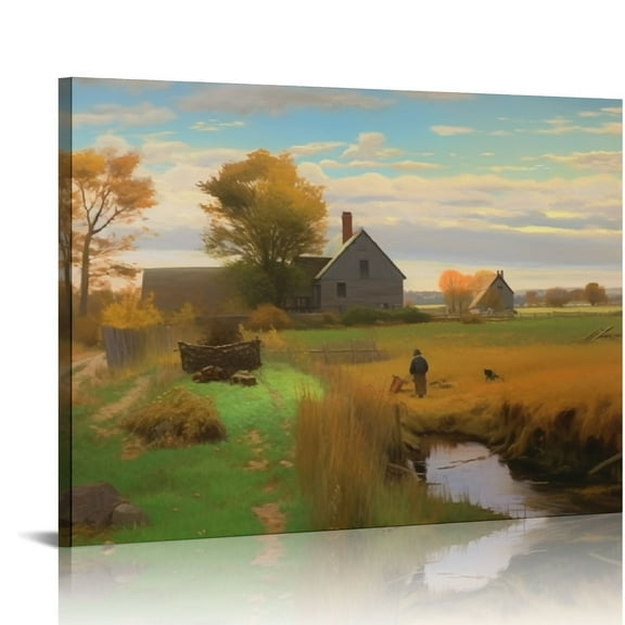 ONETECH WITCOLOR Framed Large Canvas Wall Art, 16×24in Vintage Wall Art Decor for Living Room Nature Landscape Countryside Wood Wall Art Prints Scenery Oil Painting for Bedroom Home Decoration 20\x16\
