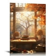 thumbnail image 1 of ONETECH  Wall Art for Bathroom White Window Outside Yellow Orange Maple Leaves Tree Abstract Canvas Wall Art Autumn Scenery Wall Pictures for Living Room Bedroom Office Ready To Hang,, 1 of 4