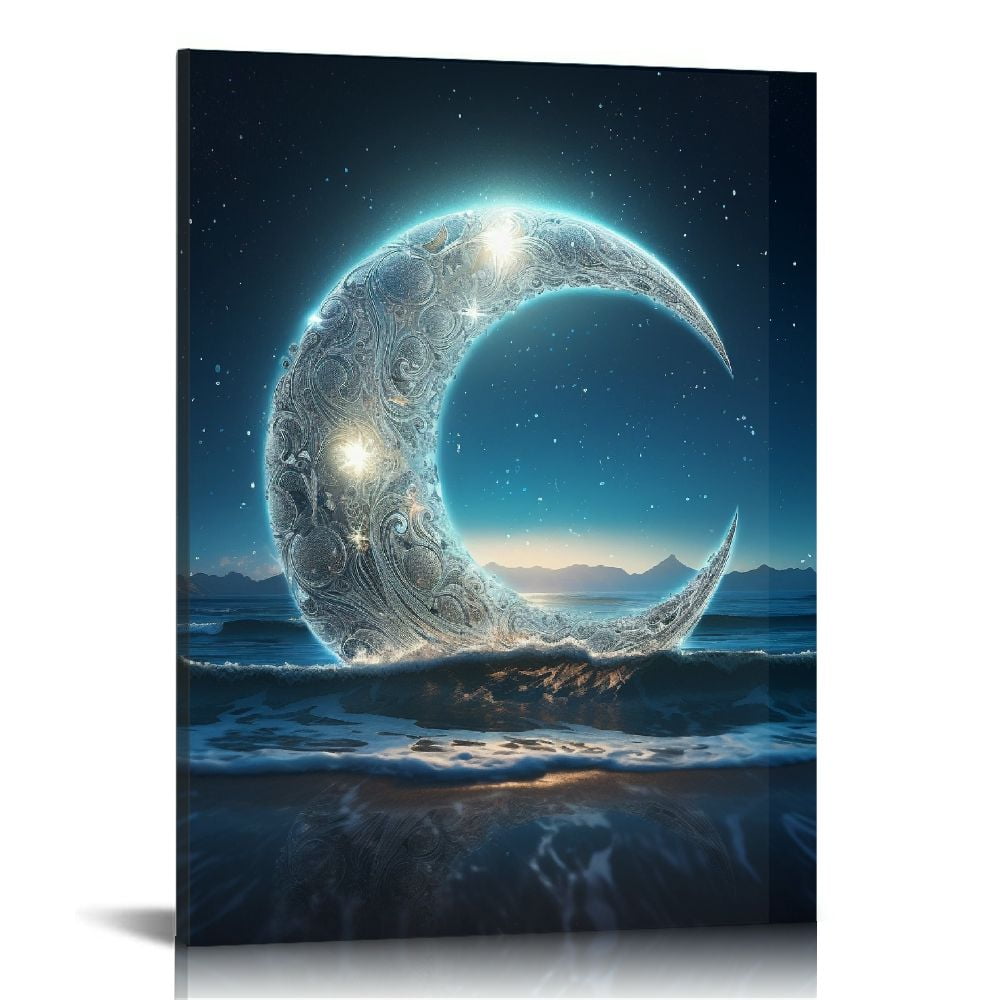 ONETECH Wall Art Canvas Print Moon Sea Ocean Landscape Full moon ...