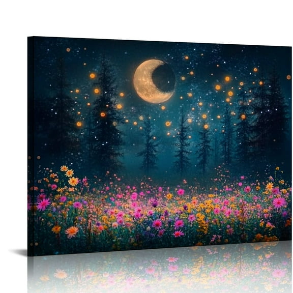 ONETECH Wall Art Decor Bedroom Living Room Large Abstract Canvas Wall Art Office Farmhouse Paintings Whimsigoth Artwork Modern Textured Forest Moon Purple Wall Art Prints Pictures  20x16in