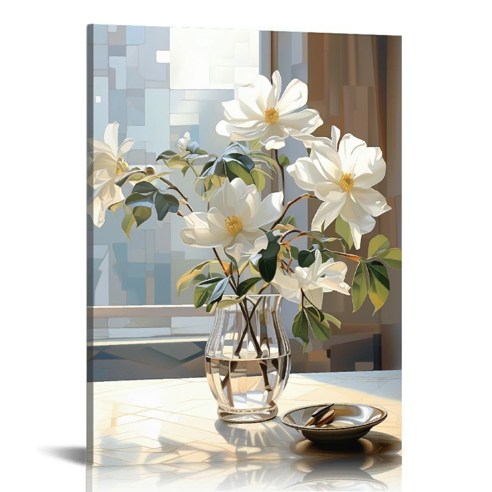 ONETECH Wall Art Floral Canvas Pictures: White Lily Abstract Flower ...
