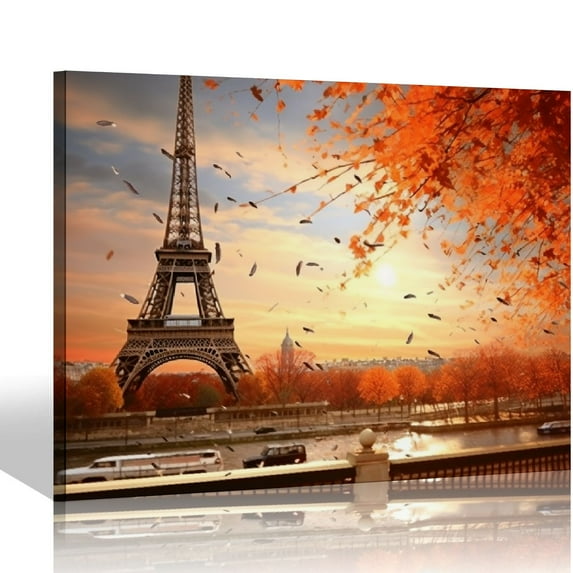 ONETECH Wall Art-Gold Aluminum Framed Canvas Decorative Painting,Eiffel Tower at Sunset Canvas Print Wall Great for Modern Home Gift Decorative Painting Study Rooms Bedroom Kitchen Bathroom 20"x16"