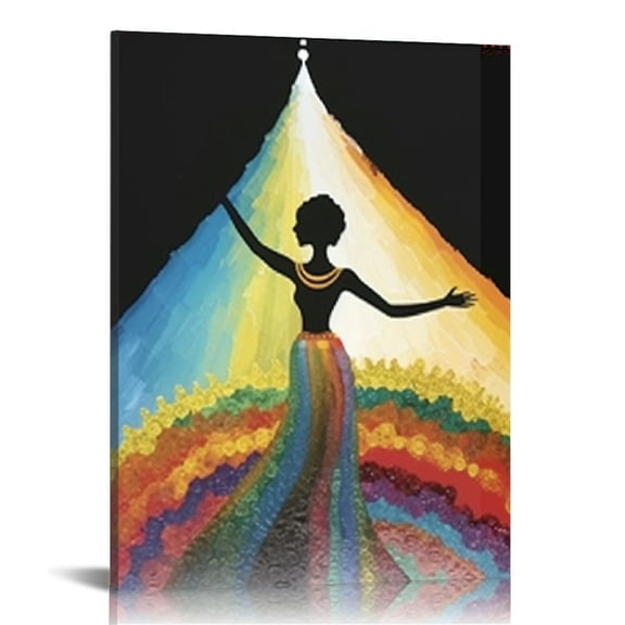 ONETECH Wall Art for Kitchen Bathroom Black Art Framed African American Dancing Black Women in Dress Abstract Wall Art Pop Painting for Home Decorations 12\x16\