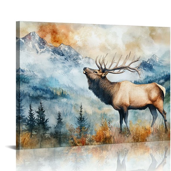 ONETECH Wall Decor - Deer In Autumn Forest Painting Giclee Prints Wildlife Pictures Animal Elk Poster Canvas Art Wall Decor Modern Artwork 16x12in