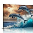thumbnail image 1 of ONETECH Wall Decorations For Living Room Large Size Canvas Wall Art For Bedroom Blue Waves Of The Sea Wall Pictures Artwork Modern Office Canvas Art Print Dolphins Wall Paintings  20x16in, 1 of 6