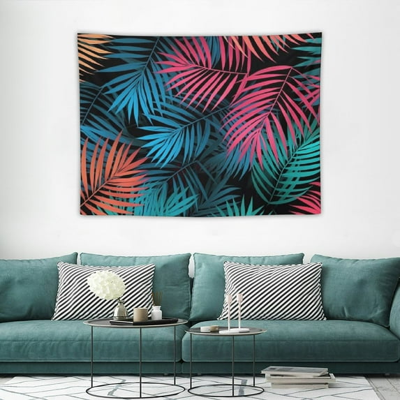 FUMJ Wall Tapestry Tile Climate Pink Blue Abstract Fern Frond Colorful Palm Green Tree Foliage On Nature Tropical Tapestry Wall Hanging Room Decor for Bedroom