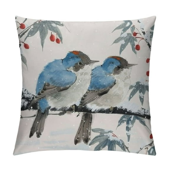 ONETECH Watercolor Birds Pillow Covers Super Soft Rustic Farmhouse Animal Decor Rectangular Throw Waist Lumbar Pillowcase Colorful Birds with Tree Branch Cushion Case (Bird-C)