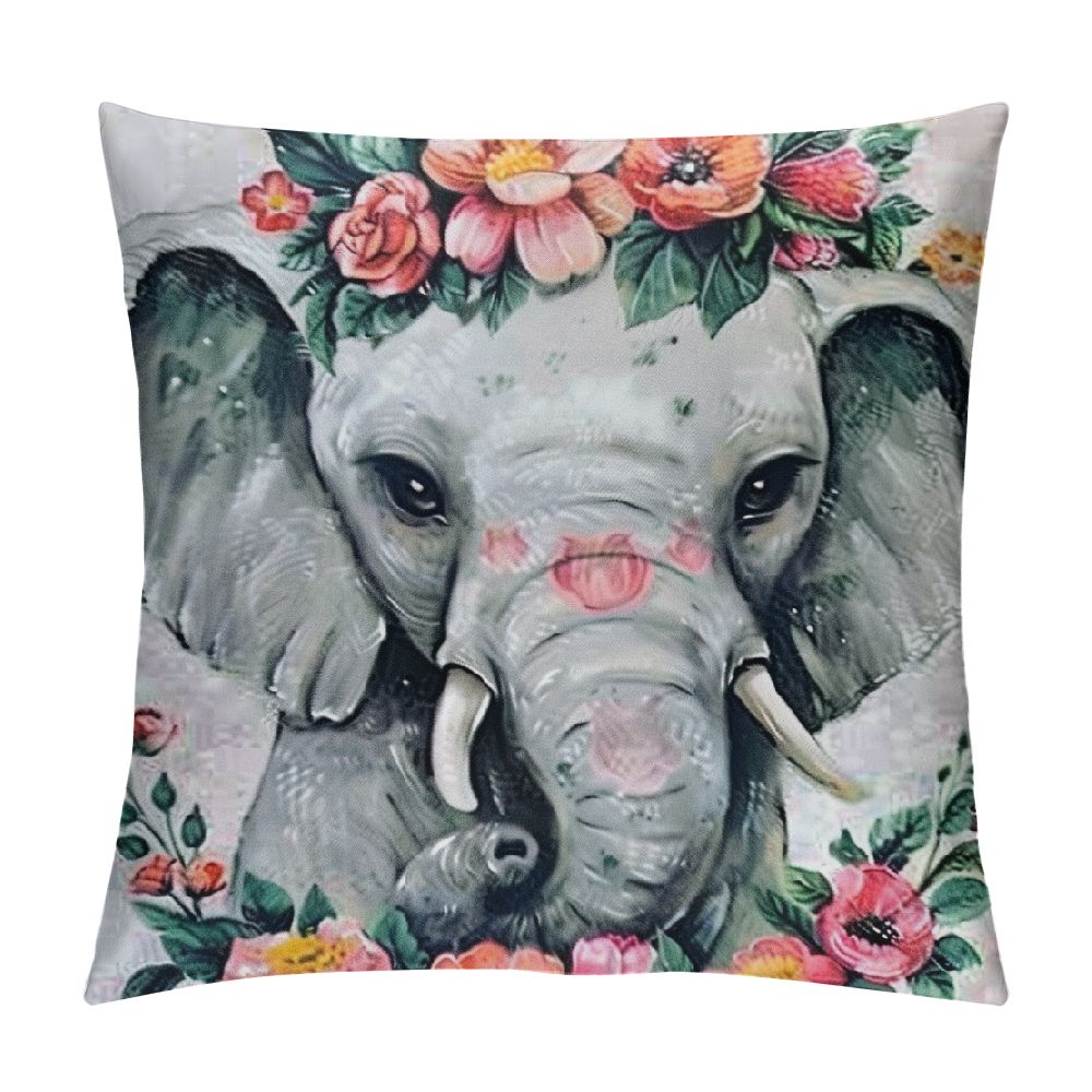 Set Of 4 Cartoon Animal Pillow Covers - Lion, Elephant, Giraffe Designs For Kids Room, Classroom, 18x18 Inches 7 thumbnail image