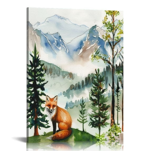 ONETECH Watercolor Forest Animal Nursery Wall Art, Framed Canvas Mountain Wall Decor, Nature Woodland Landscape Wall Painting, Fox Bear Deer Art Prints for Baby Bedroom, Living Room 3 16x20 in