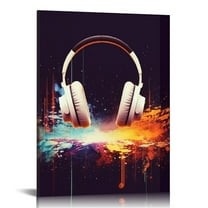 ONETECH Watercolor Headphone Canvas Wall Art Music Earphones Canvas Print Painting Musical Music Studio Wall Decor Framed DJ Gift