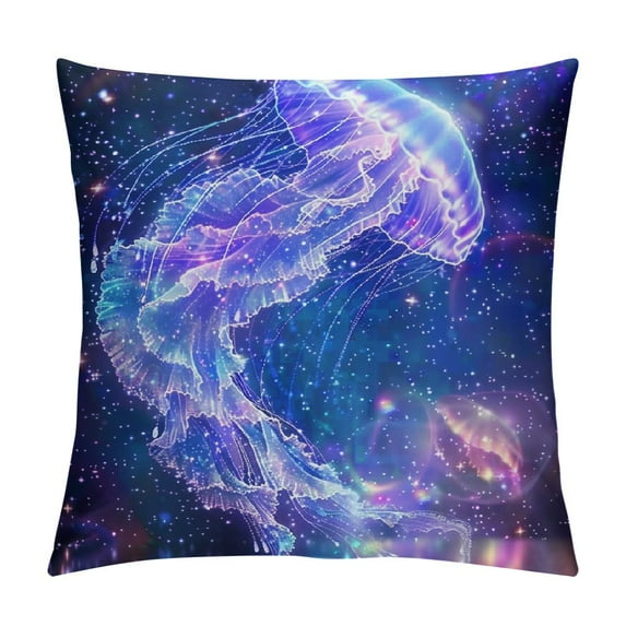 ONETECH Watercolor Jellyfish Pillow Covers  Dreamy Wild Sealife Starry Galaxy Decor Cushion Covers for Adults Glitter Stars Ocean Theme Cushion Cases for Housewarming Couch