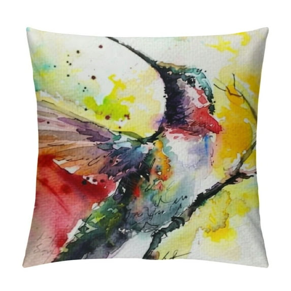 ONETECH Watercolor Painting Birds Throw Pillow Covers Hummingbird Tree Branch Decorative Super Soft Pillow Case Cushion Cover  New Home Room Decor