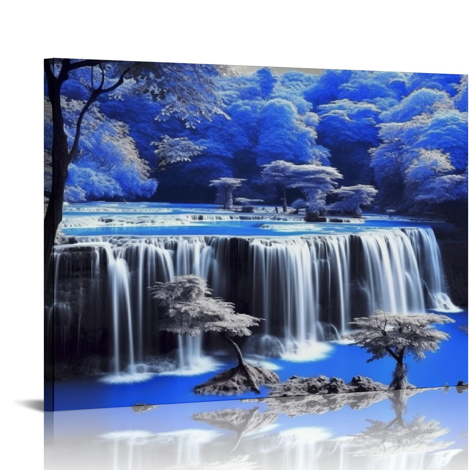 Waterfall Wall Art Black and White Décor Blue Trees Scenery