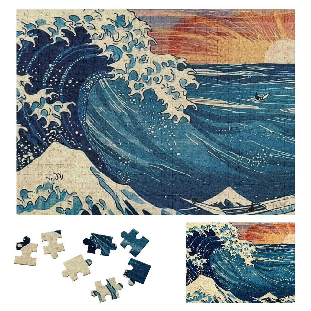 ONETECH Wave Sunset Surfer Wooden Jigsaw Puzzle for Adults and Kids ...
