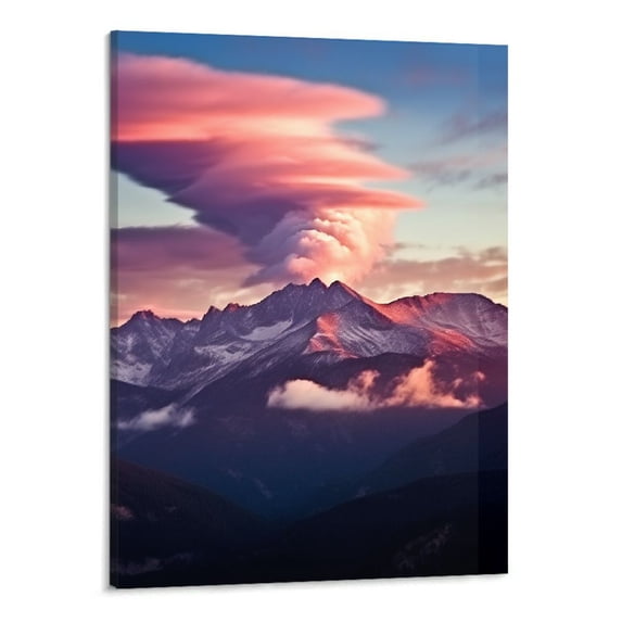 ONETECH Western Canvas Wall Art Gallery Wrap of Cloud Rising Above Longs Peak at Sunrise in Rocky Mountain National Park Colorado Landscape Photography Nature Decor - 20x16 Inch