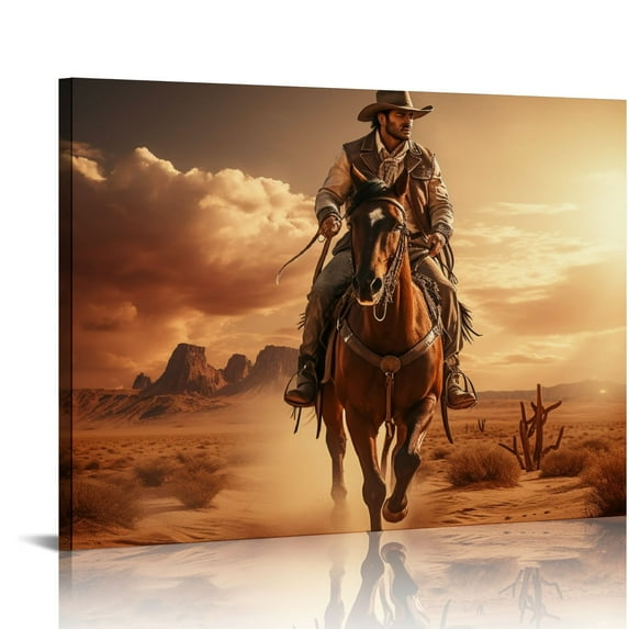 ONETECH Western Cowboy Wall Art Rustic Cowboys Pictures Wall Decor Vintage Cowboy Horse Canvas Prints Inspirational Quotes Painting Modern Artwork Home Decoration for Bathroom Bedroom Living Room