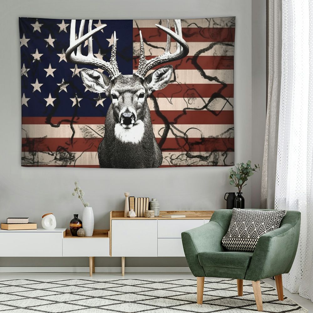Western Tapestry, Black White American Flag Tapestry, Country