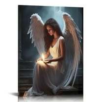 ONETECH White Angel Painting Angel Wings Poster Modern Black and White Pictures Praying Woman Artwork Abstract Angel Painting Wings Canvas Wall Art Aesthetic Woman Posters 16x20in