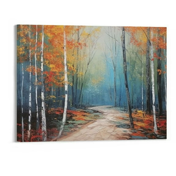 ONETECH White Birch Tree Canvas Wall Art Blue Forest Painting Landscape Picture Nature Fall Artwork Modern for Living Room Bedroom Bathroom Dinning 20"x16"