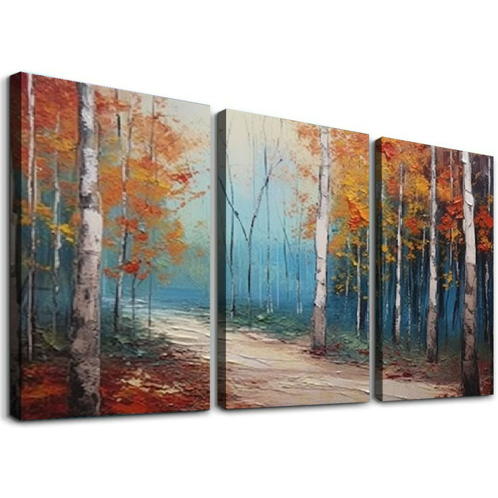 ONETECH White Birch Tree Canvas Wall Art Blue Forest Painting Landscape ...