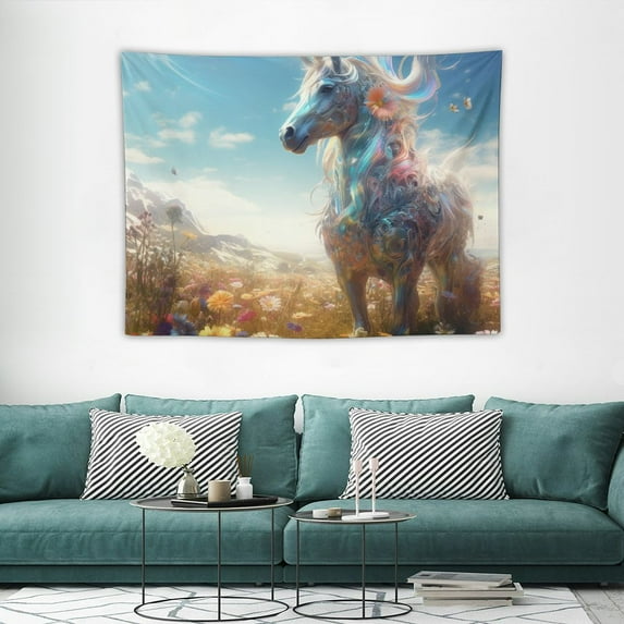 FUMJ White Horse with Wings Tapestry Wall Hanging Galloping Horse Tapestry for Kids Girls Butterfly Horse Wall Tapestry Animal Wall Art for Bedroom Living Room